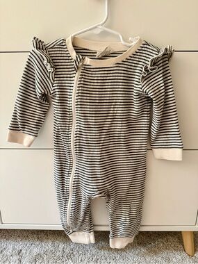 Soft Striped Black & Cream Baby One-Piece Footie